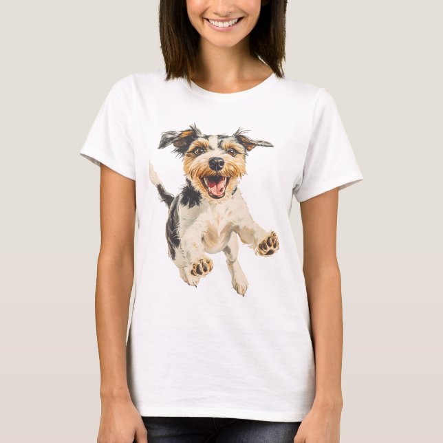 Roligt Cheerful Lycklig Little Terrier Hund T Shirt (Framsida)