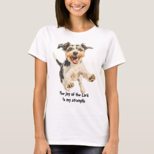 Roligt Cheerful Lycklig Terrier Hund Scripture T Shirt