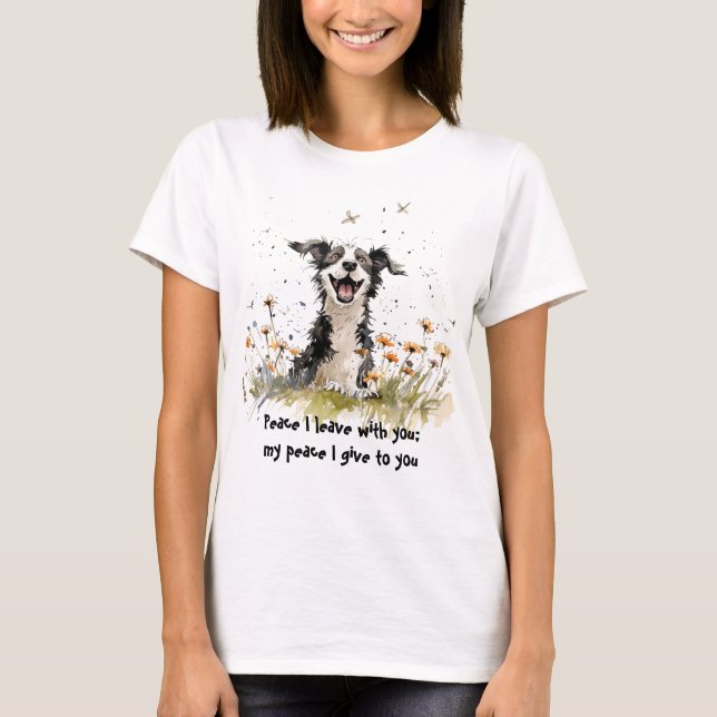 Roligt Cheerful Lycklig Terrier Hund Scripture T Shirt (Framsida)