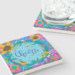 Roligt Cheers Blommigt Whimsical Bumblebee Stenunderlägg<br><div class="desc">Ett tillägg till din roligt. Snyggt och glad Cheers underlägg snygga humlor och blommigt. Visa fler designer i underlägg samlingar. Många alternativ för anpassade.</div>
