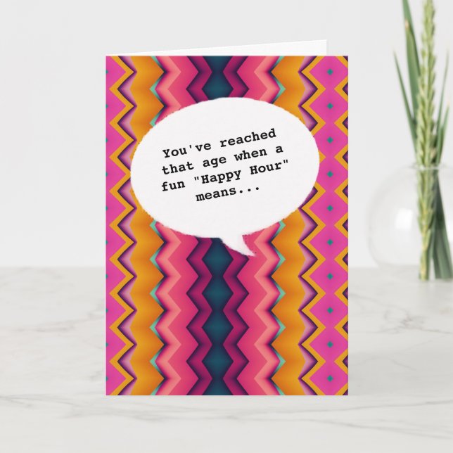 roligt chic Lycklig Hour Get Old FUNNY Birthday Kort (Framsida)