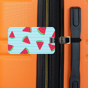 Roligt Chic Watermelon Slices Blue Linjer Mönster Bagagebricka