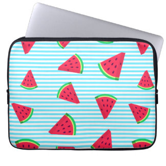 Roligt Chic Watermelon Slices Blue Linjer Mönster Laptop Fodral