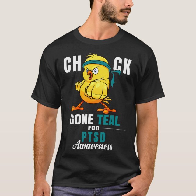Roligt Chick Borta Teal Ribbon Chicken Warrior Pts T Shirt (Framsida)