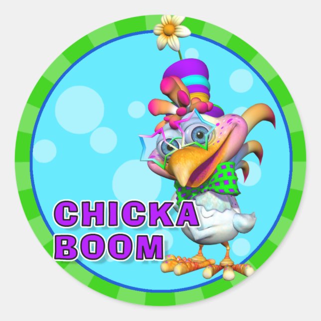 Roligt Chickaboom Stickers Runt Klistermärke (Framsida)