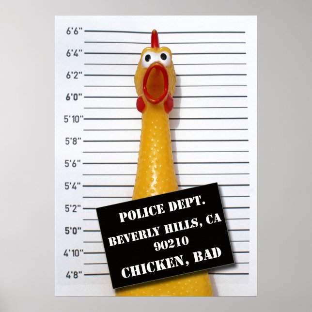 Roligt Chicken Bad Mugshot Poster! Poster (Framsidan)