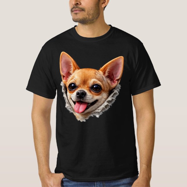 Roligt Chihuahua-ansikte 3D-design – Sött hund-mem T Shirt (Framsida)