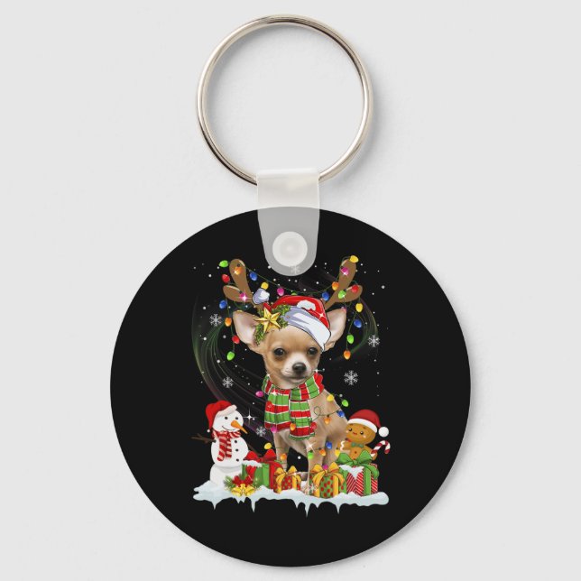 Roligt Chihuahua jul Ugly Hund Santa Hat Ljus Nyckelring (Framsida)