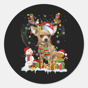 Roligt Chihuahua jul Ugly Hund Santa Hat Ljus Runt Klistermärke