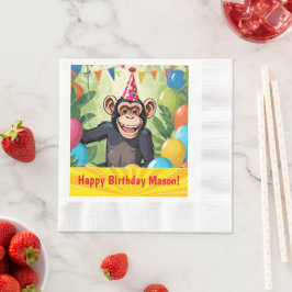 Roligt Chimpanzee Barn Vild Jungle Monkey Birthday Pappersservett