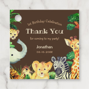 Roligt Chocolate Brown Jungle Vilda djur Birthday Gåvor Etiketter