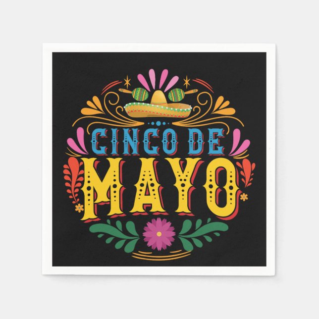 Roligt Cinco de Mayo Mexican Hat, färgade blommor Pappersservett (Framsidan)