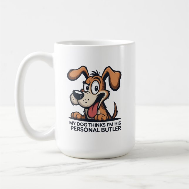 Roligt citat om tecknad hundbutler kaffemugg (Vänster)