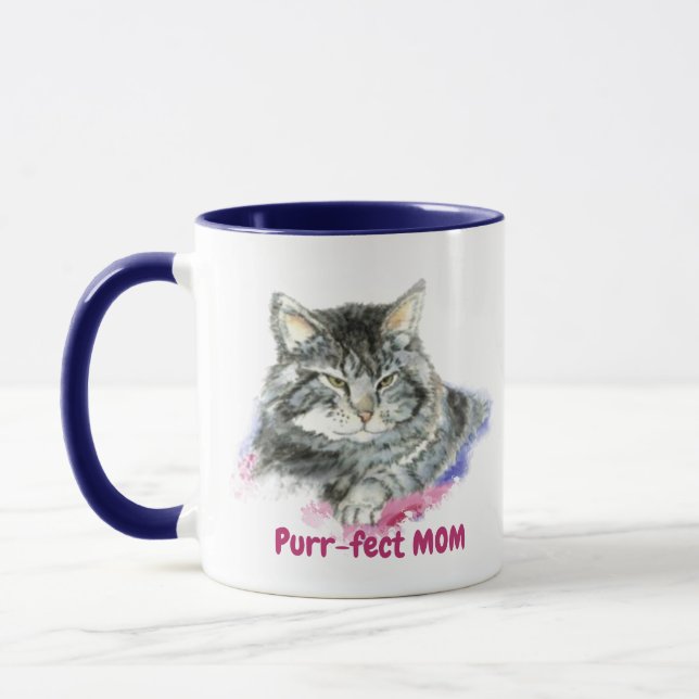 Roligt Citat PurrrFect Mamma Watercolor Cat Mugg (Vänster)