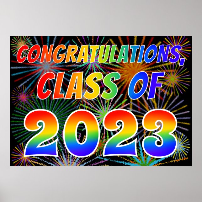Roligt "CLASS OF 2023"-Grattisar (Fireworks) Poster (Framsidan)