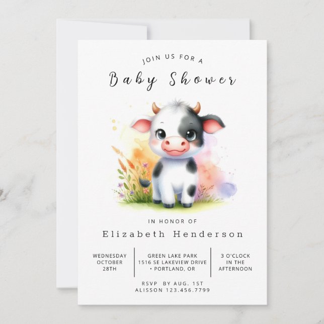 Roligt Classic Cow Baby Shower Inbjudningar (Framsida)