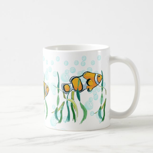 Roligt Clown Fish Orange White Black Blue Bubbles Kaffemugg (Höger)