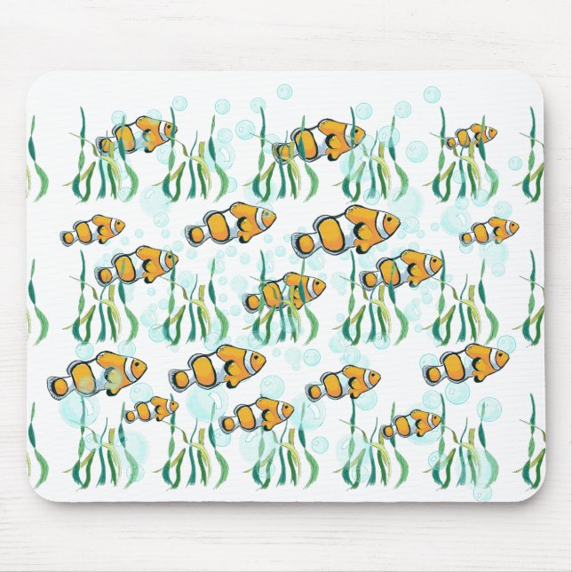 Roligt Clown Fish Orange White Black Blue Bubbles Musmatta (Framsidan)