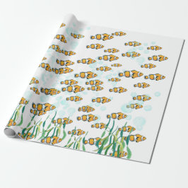 Roligt Clown Fish Orange White Black Blue Bubbles Presentpapper