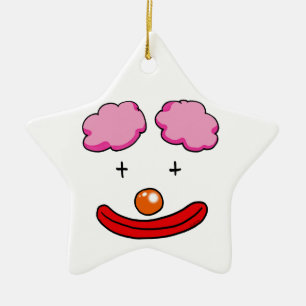 Roligt clownansikte julgransprydnad keramik