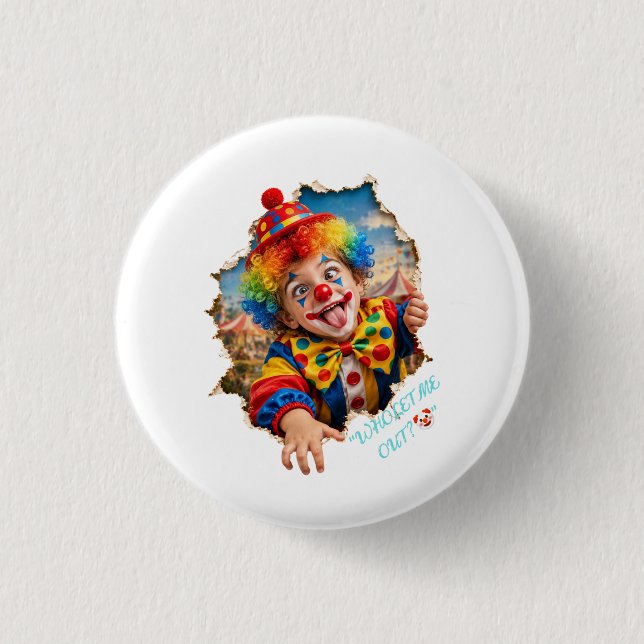Roligt clownbarn bryter sig ut knapp (Framsida)