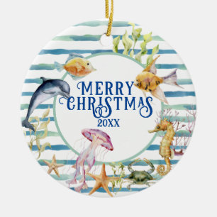 Roligt Coastal Beach Theme God jul, Foto Julgransprydnad Keramik