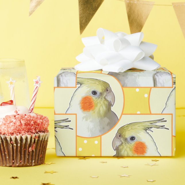 Roligt Cockatiel Birthday Mönster Orange Gult Bird Presentpapper (Födelsedagsfest)