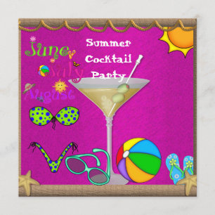 Roligt Cocktail Bassäng Party Inbjudningar