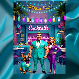 Roligt cocktailbar födelsedagsfest par Bulldog Inbjudningar