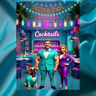 Roligt cocktailbar födelsedagsfest par Bulldog Inbjudningar