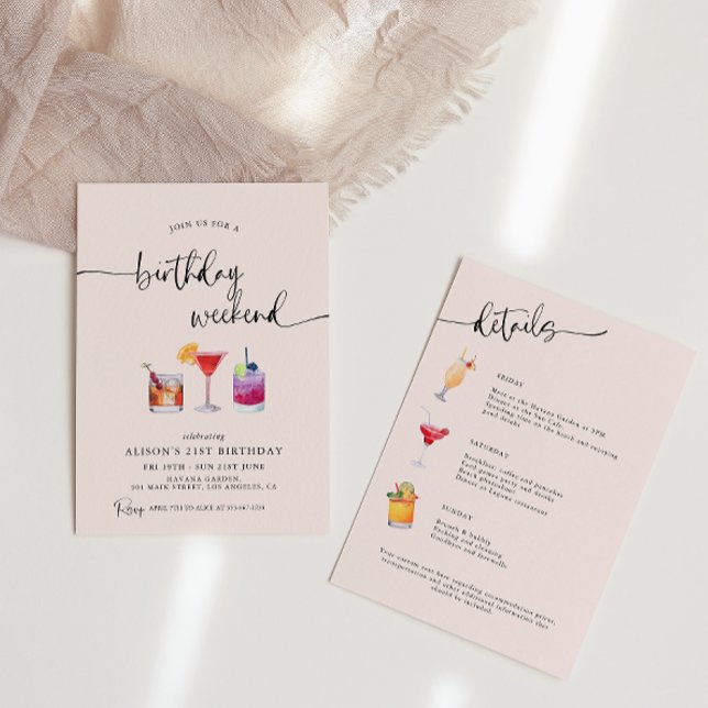 Roligt Cocktails Birthday Helg Itinerary Inbjudningar (Skapare uppladdad)