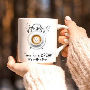 Roligt Coffee Time Clock Line Teckning Mugg
