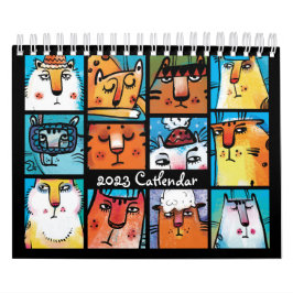 Roligt Colorful 2023 Illustrated Cat Calendar Kalender