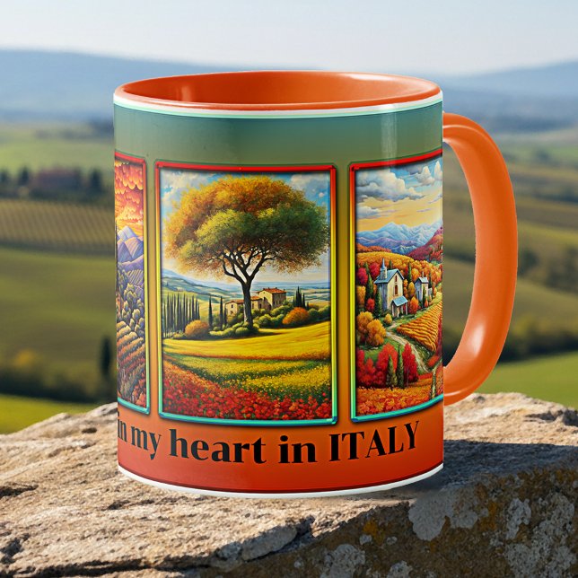 Roligt Colorful Anpassningsbar Italy Art Kaffemugg (Mug featuring paintings of Italy (or your custom illustrations or photos) on a colorful background)