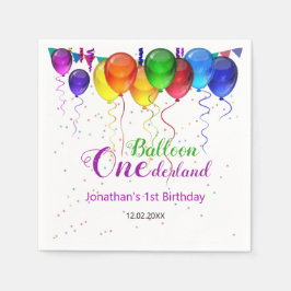 Roligt Colorful Balloon Wonderland 1st Birthday Pappersservett