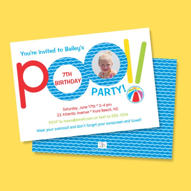 Roligt Colorful Bassäng Party Kids Photo Födelseda Inbjudningar (Skapare uppladdad)
