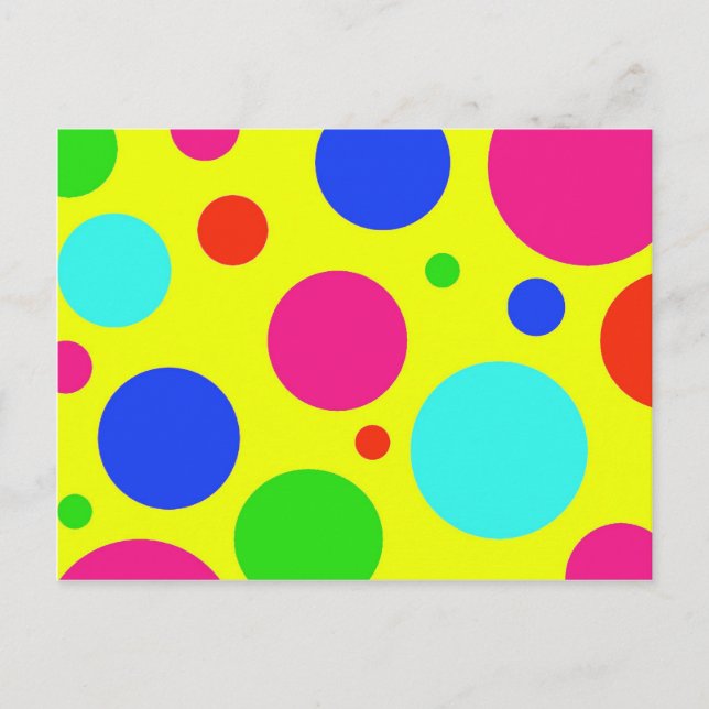 Roligt Colorful Big Polka dots på Gult Vykort (Framsida)