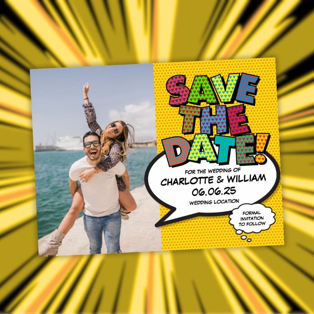 Roligt Colorful Bröllop spara datum Photo Meddelande Vykort (Fun Colorful Wedding Save The Date Photo Announcement Postcard)