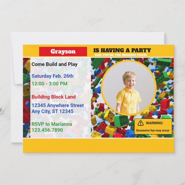 Roligt Colorful Byggnad Blocks Birthday Photo Inbjudningar (Framsida)
