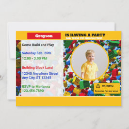 Roligt Colorful Byggnad Blocks Birthday Photo Inbjudningar