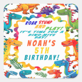 Roligt Colorful Dinosaur Thmet Dino-Mite Fyrkantigt Klistermärke