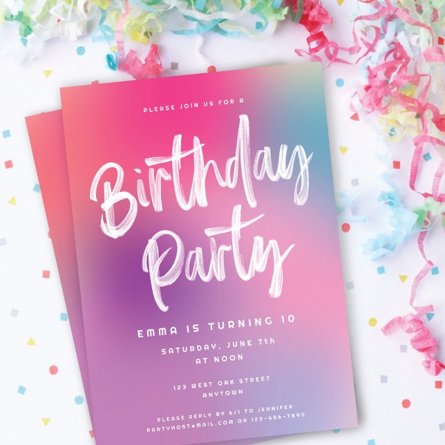 Roligt Colorful Modern Ombré Barns födelsedag Part Inbjudningar (Fun Colorful Modern Kids Birthday Party Invitation)