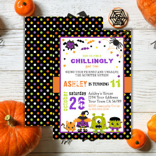 Roligt Colorful Monsters Halloween Birthday Inbjudningar