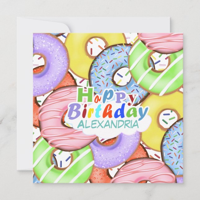 Roligt Colorful Pastel Donuts Birthday Kort (Framsida)