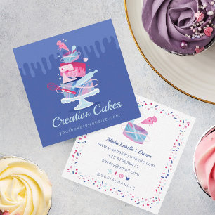 Roligt Colorful Pastry Cakes Bakery & Verktyg Rosa Fyrkantigt Visitkort