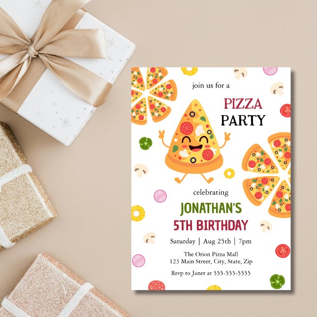 Roligt Colorful Pizza Party Barns födelsedag Inbjudningar (Skapare uppladdad)