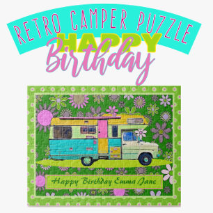 Roligt Colorful Retro Coach Camper Grattis på föde Pussel
