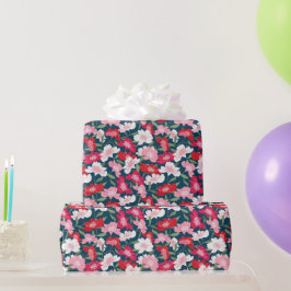 Roligt Colorful Rosa Red White Blommönster Gift Presentpapper