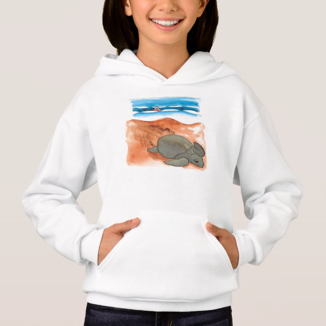 Roligt Colorful Sea Turtle Beach Girl's Hoodie T Shirt (Framsida)
