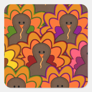 Roligt Colorful Thanksgiving Turkey Fyrkantigt Klistermärke